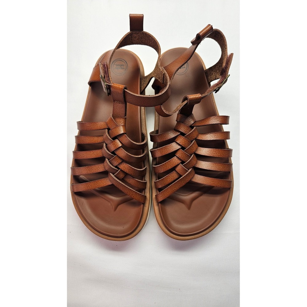 Wonder Nation Girls Fisherman Sandals Brown Strappy Buckle Star Sole Size 4 - Picture 2 of 4